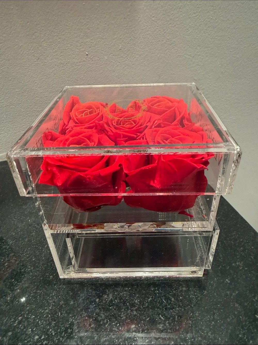 Red Eternity Roses in Clear Acrylic Box